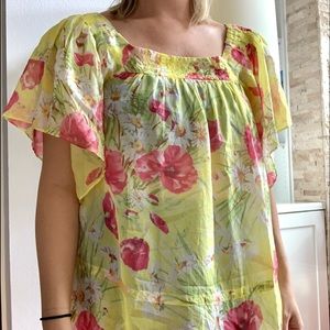 Zara flowy yellow shear floral top blouse